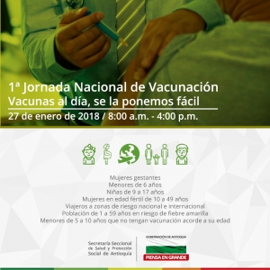 Enero 27, Primera Jornada Nacional de Vacunación